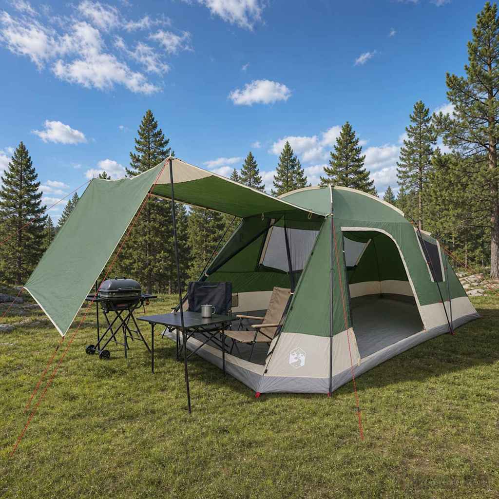 vidaXL Tent Cabină cu acoperiș Verde 12-Persoane Poliester și oțel