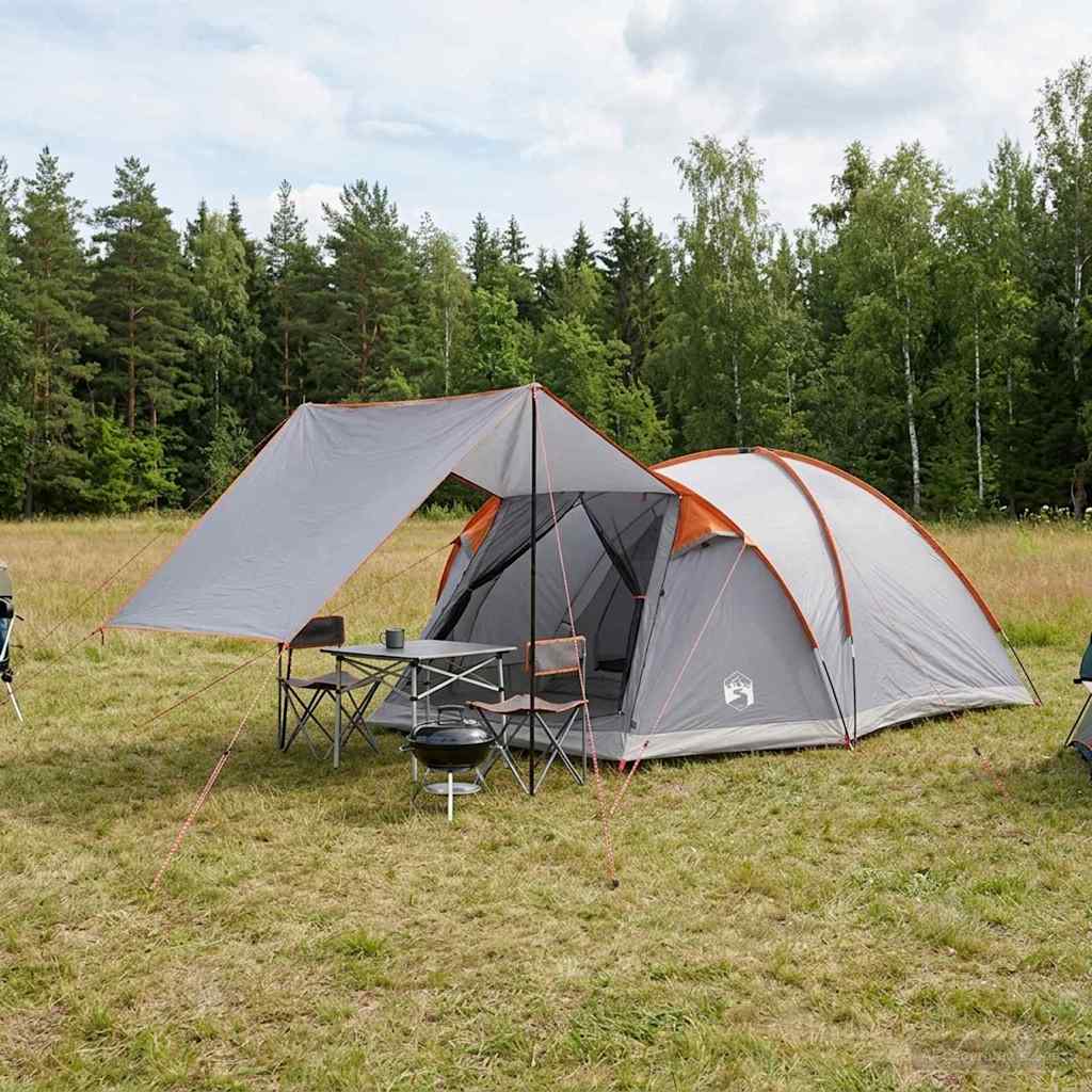 vidaXL Stuga T&auml;lt 6-personers Gr&aring; och orange Polyester och St&aring;l