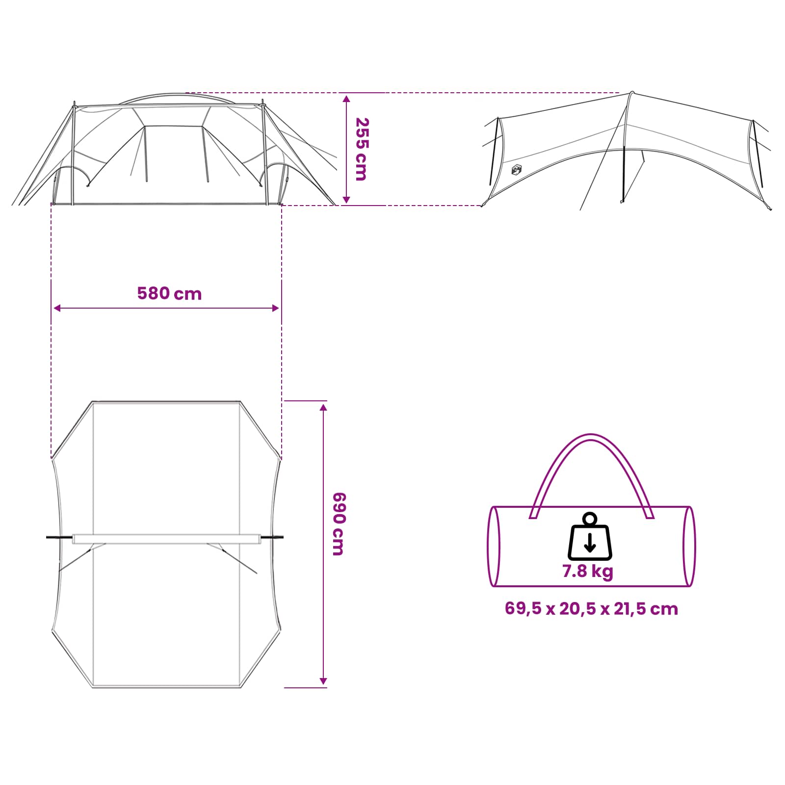 vidaXL Camping Tarp Wasserfest Olivegrün 695 x 580 x 200 cm – Bild 9