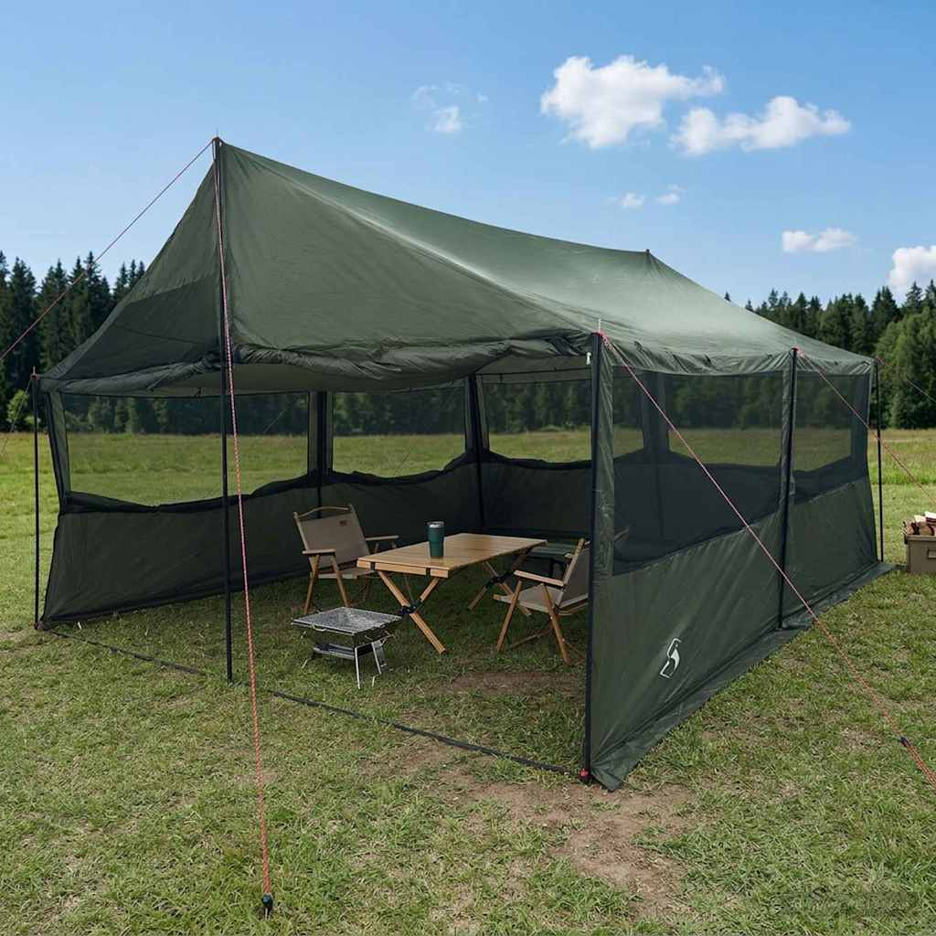 vidaXL Familjet&auml;lt Arm&eacute;gr&ouml;n 600 x 400 x 268 cm Polyester och St&aring;l