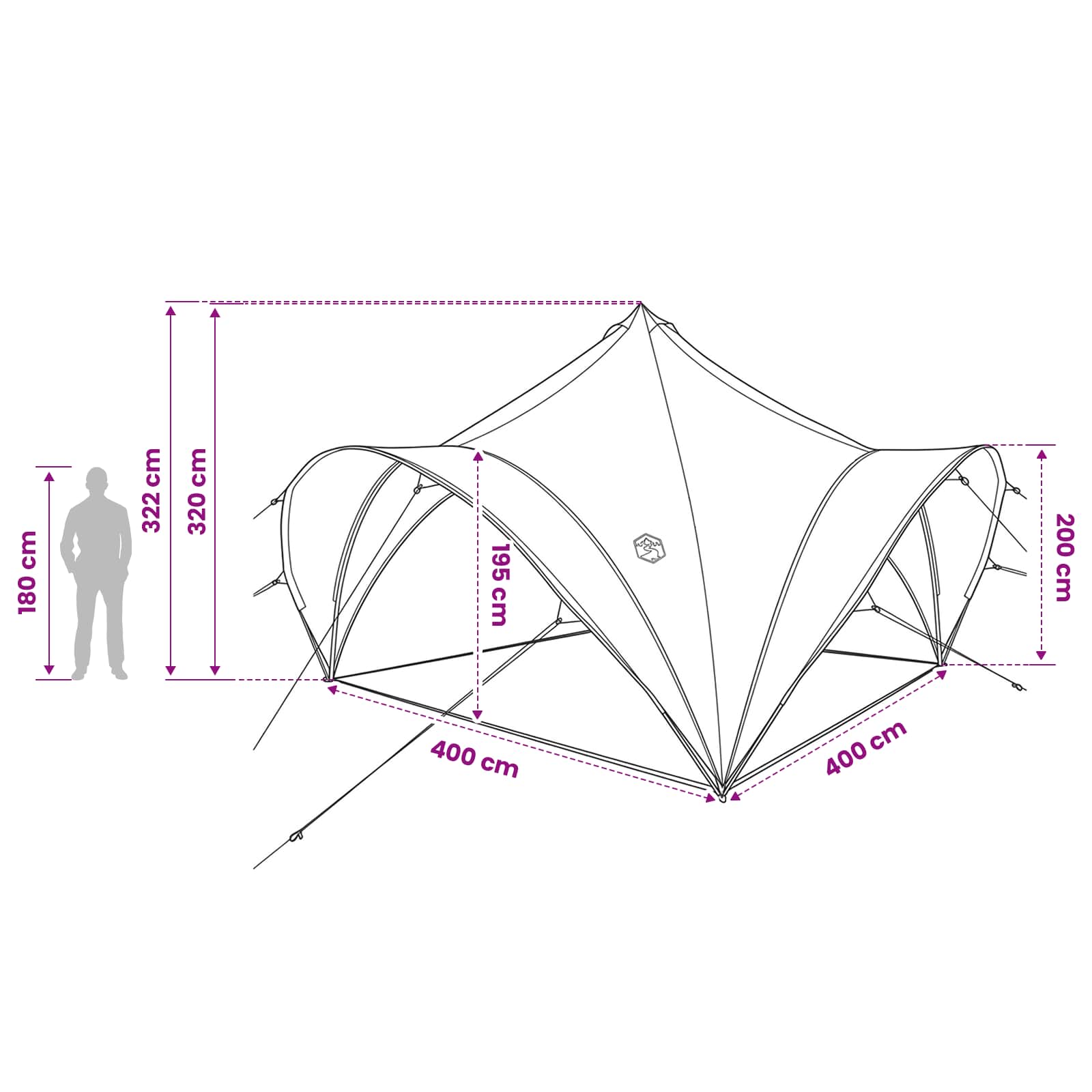 vidaXL Zabavni šotor s streho Siva in oranžna 400 x 400 x 320 cm - slika 9