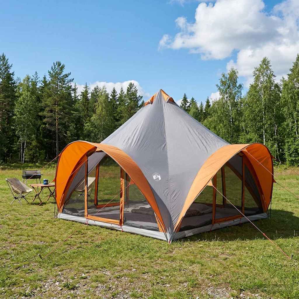 Tipi-teltta Harmaa ja oranssi 6-henkilöä Polyesteri ja teräs