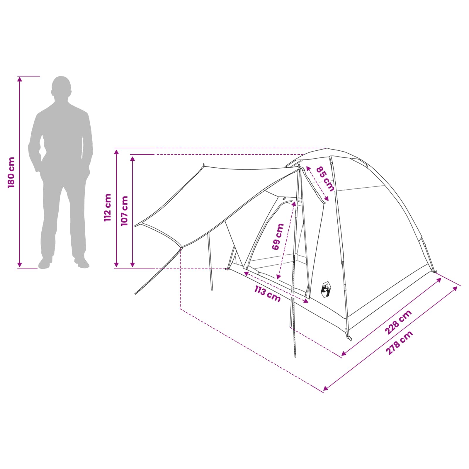 Campingtält med tak 2-manna Polyester och