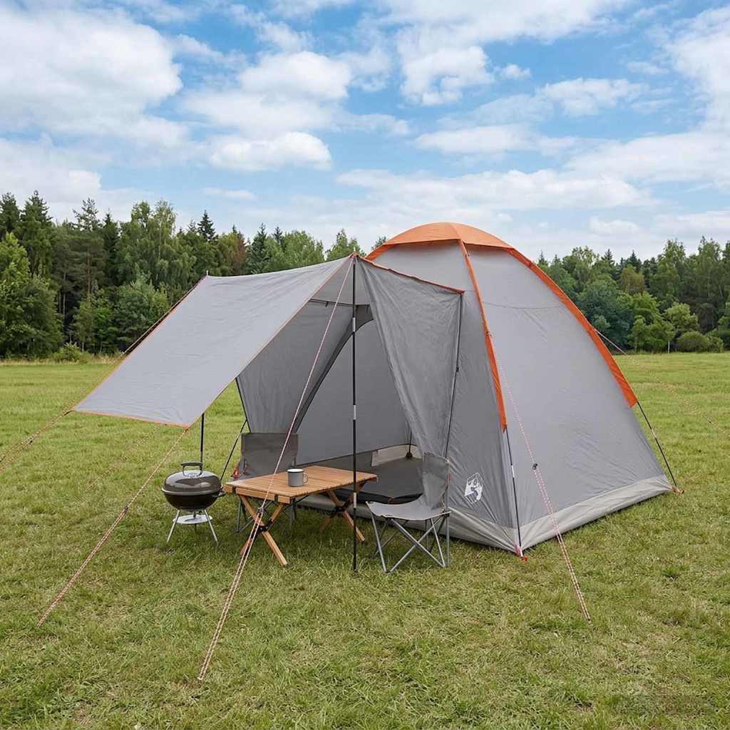 vidaXL Cort de Camping Gri și Portocalie 2 persoane Poliester și oțel