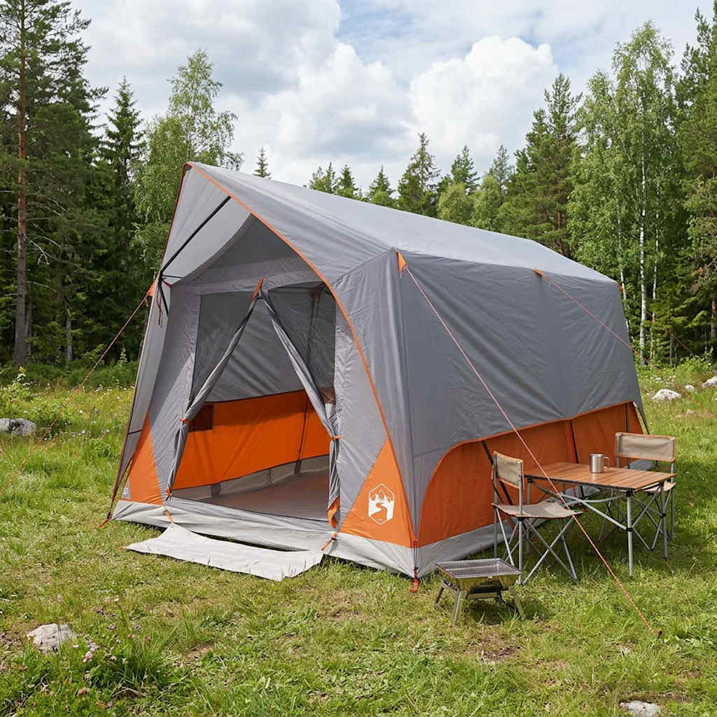 vidaXL Tunnelt&auml;lt 8-personers Gr&aring; och orange Polyester och St&aring;l