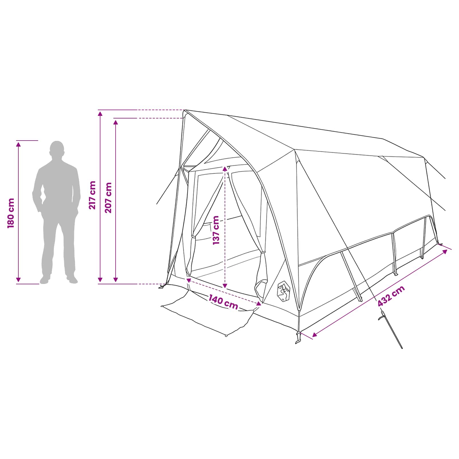 Tunneltält med tak Armégrön 8 personer Polyester och