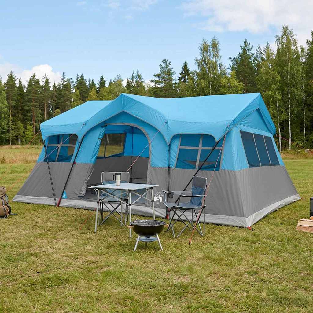 vidaXL Cort de Familie albastru 487 x 340 x 216 cm Poliester și oțel