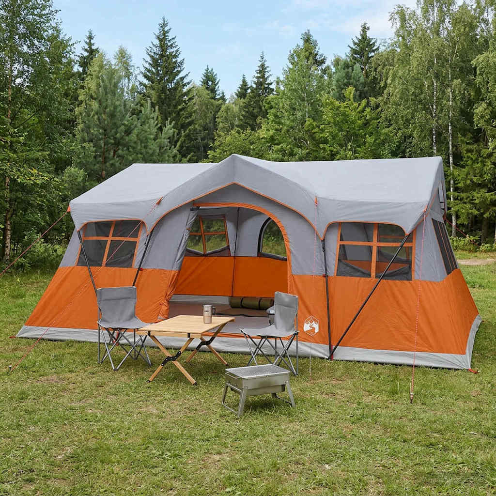vidaXL Familjet&auml;lt Gr&aring; och orange 10 personer Polyester och St&aring;l