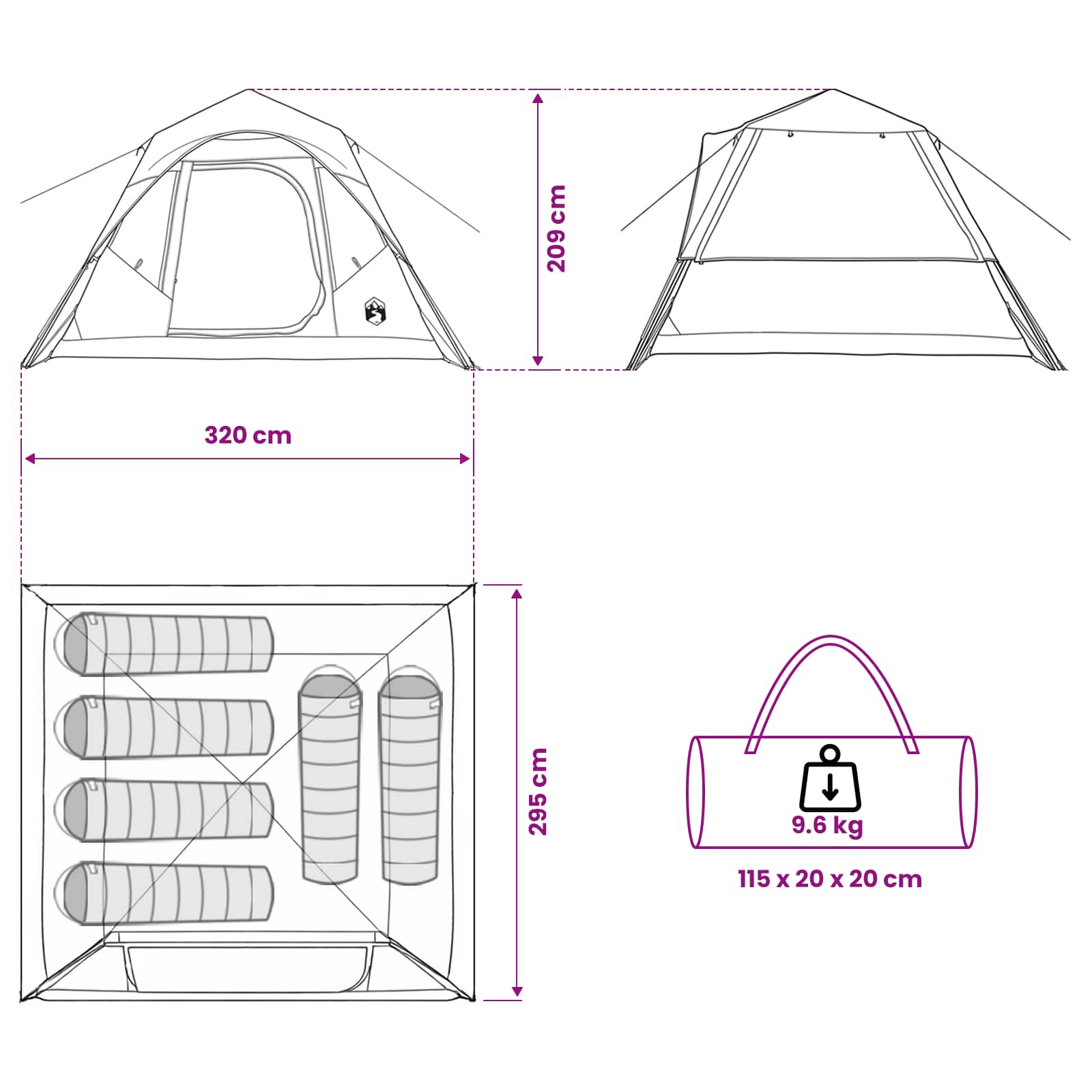 vidaXL Directe Tent Blauw 305 x 275 x 190 cm Polyester en staal