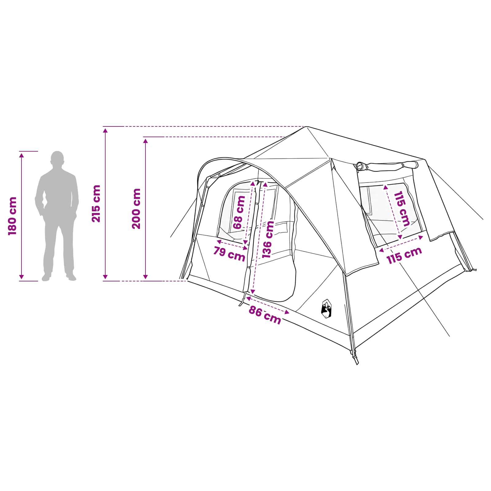 vidaXL Directe Tent Legergroen 365 x 380 x 200 cm Polyester en staal