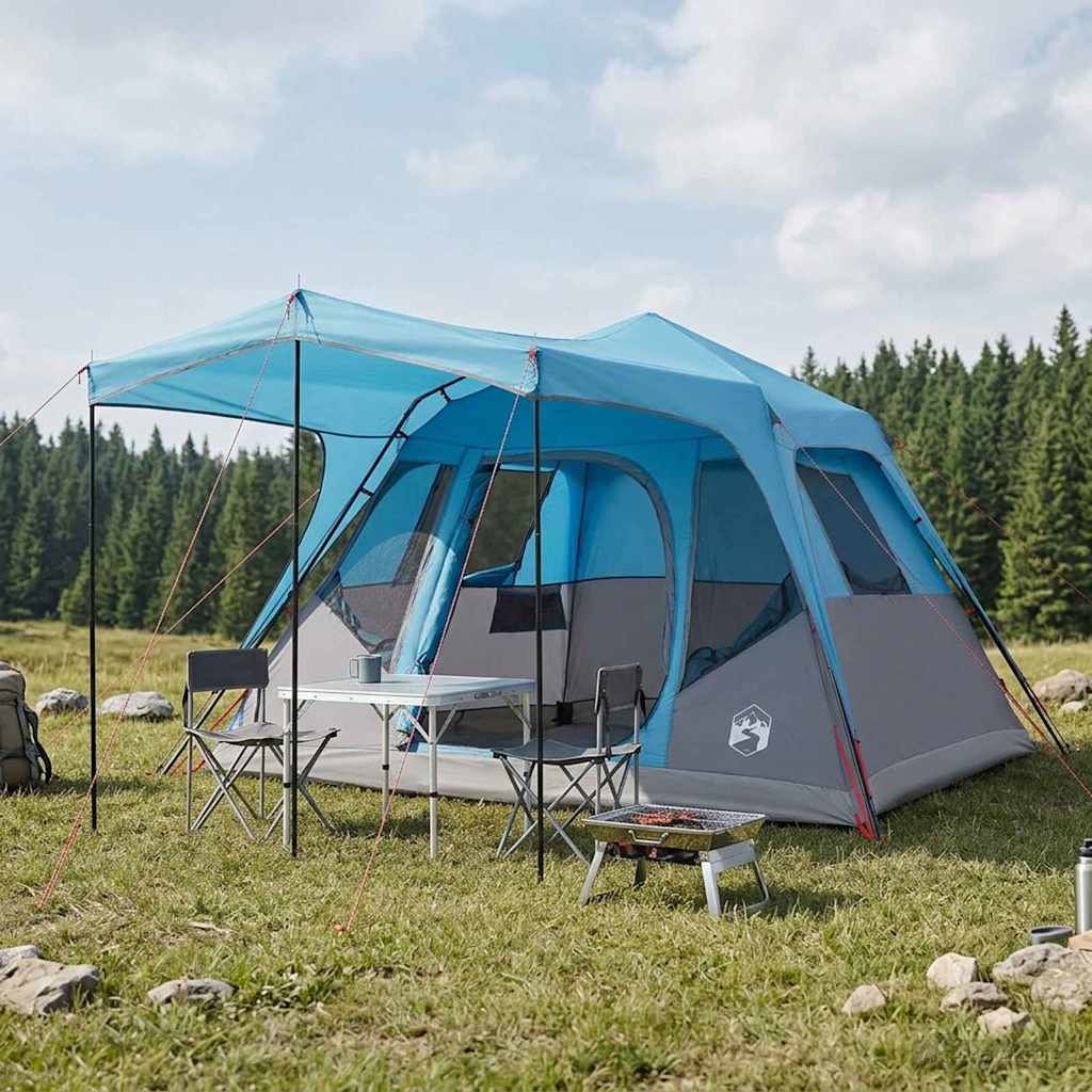 vidaXL Družinski šotor Modra 305 x 275 x 190 cm Poliester in jeklo