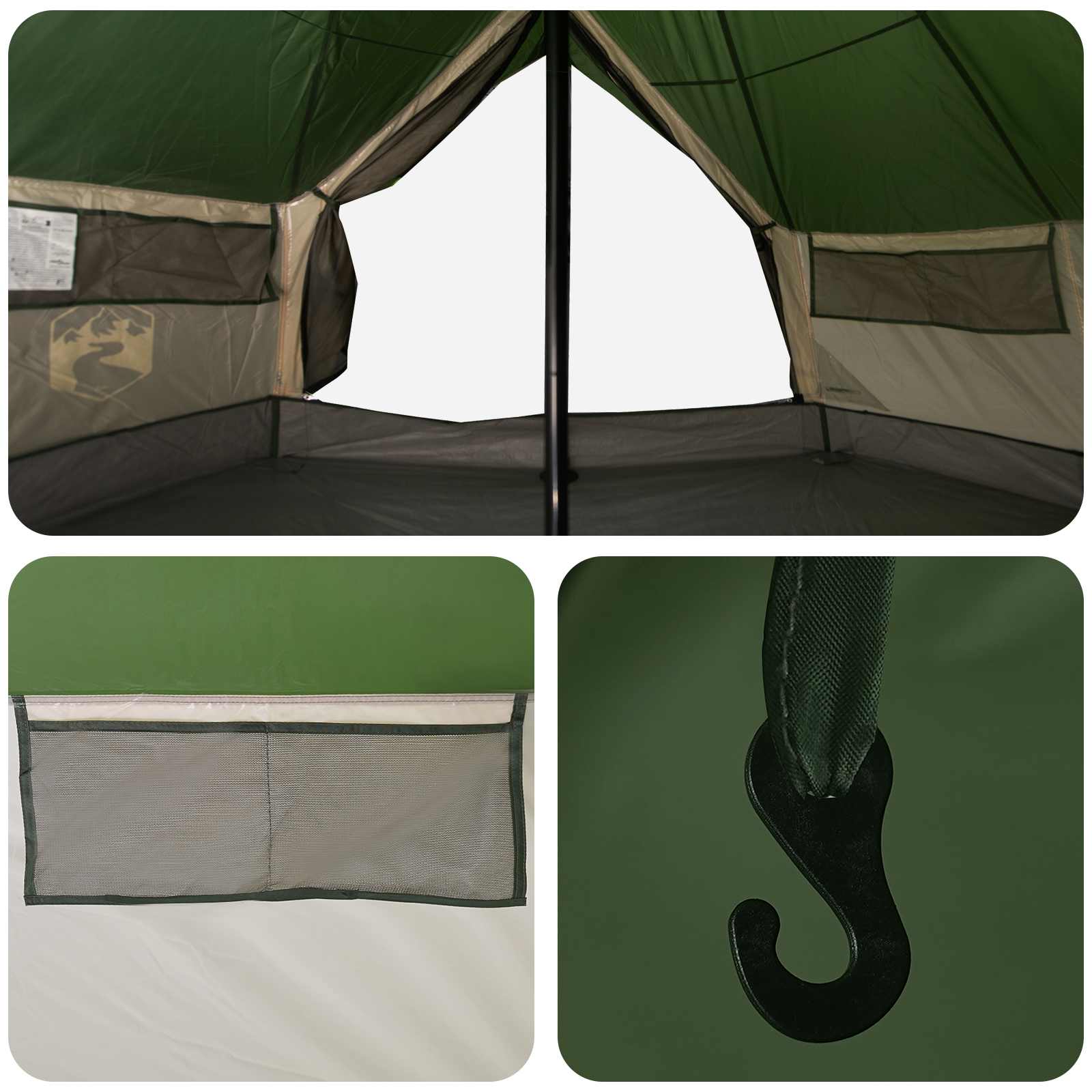 vidaXL Tipi šotor Zelena 700 x 700 x 395 cm Poliester in jeklo - slika 7