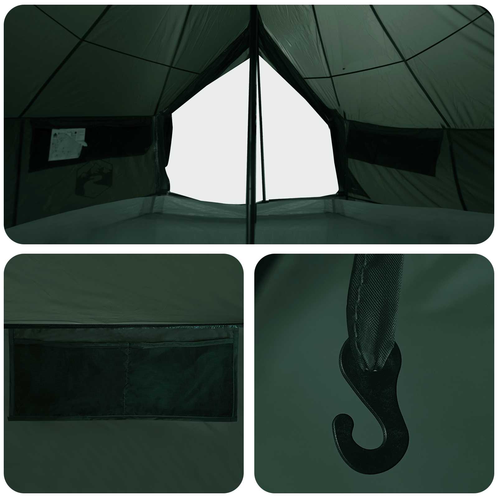 Tipi stan Armádně zelená 800 x 800 x 430 cm Polyester a ocel - obrázek 8