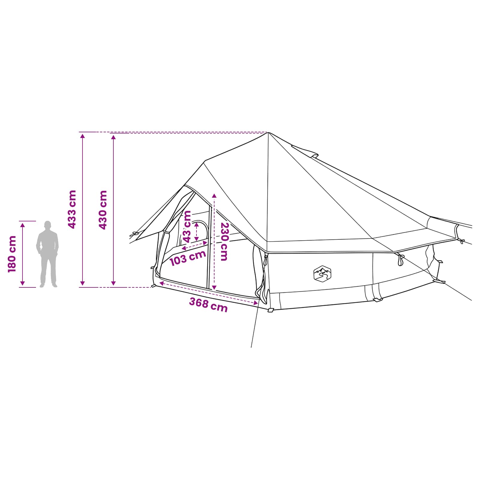 Tipi stan Armádně zelená 800 x 800 x 430 cm Polyester a ocel - obrázek 12