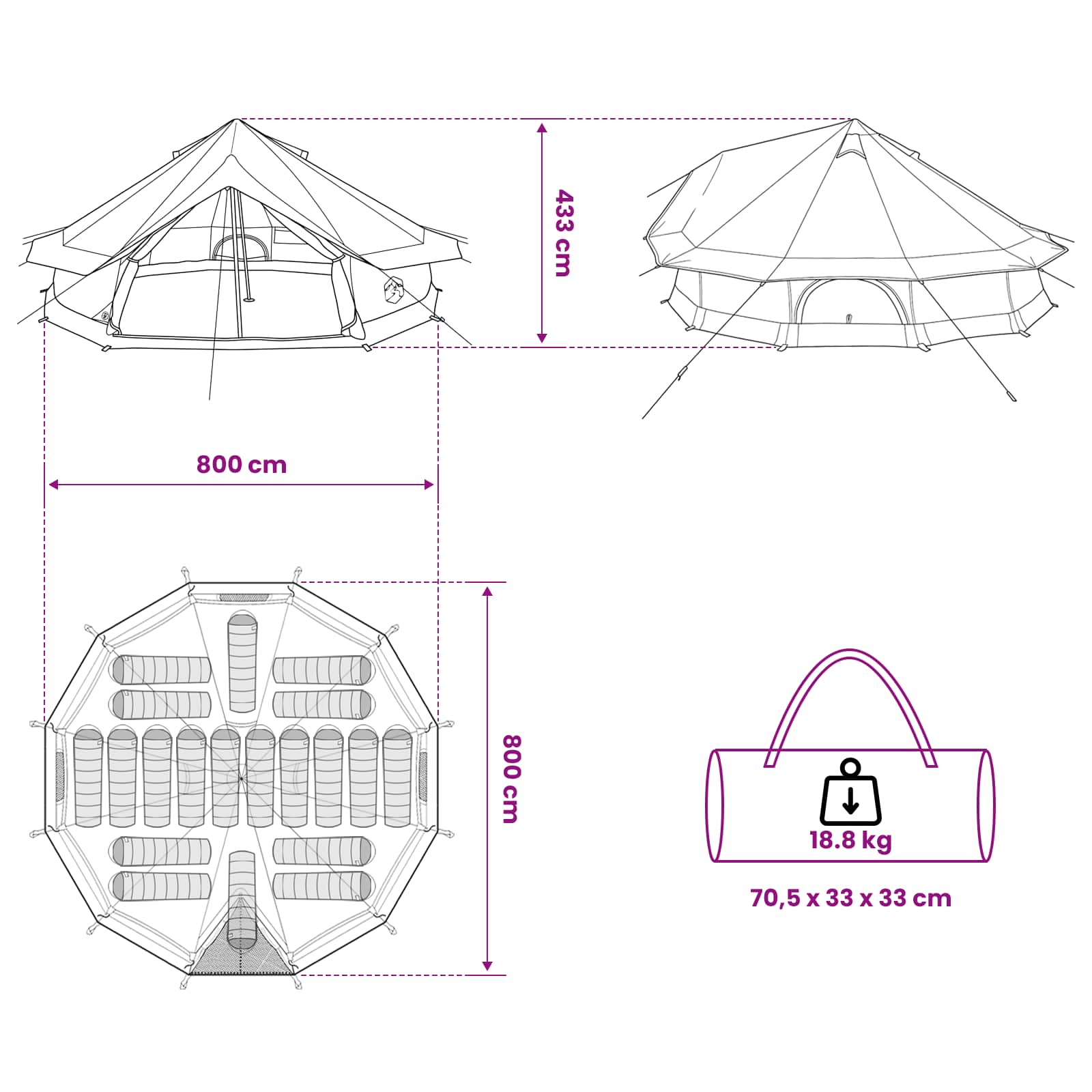 Tipi stan Armádně zelená 800 x 800 x 430 cm Polyester a ocel - obrázek 11