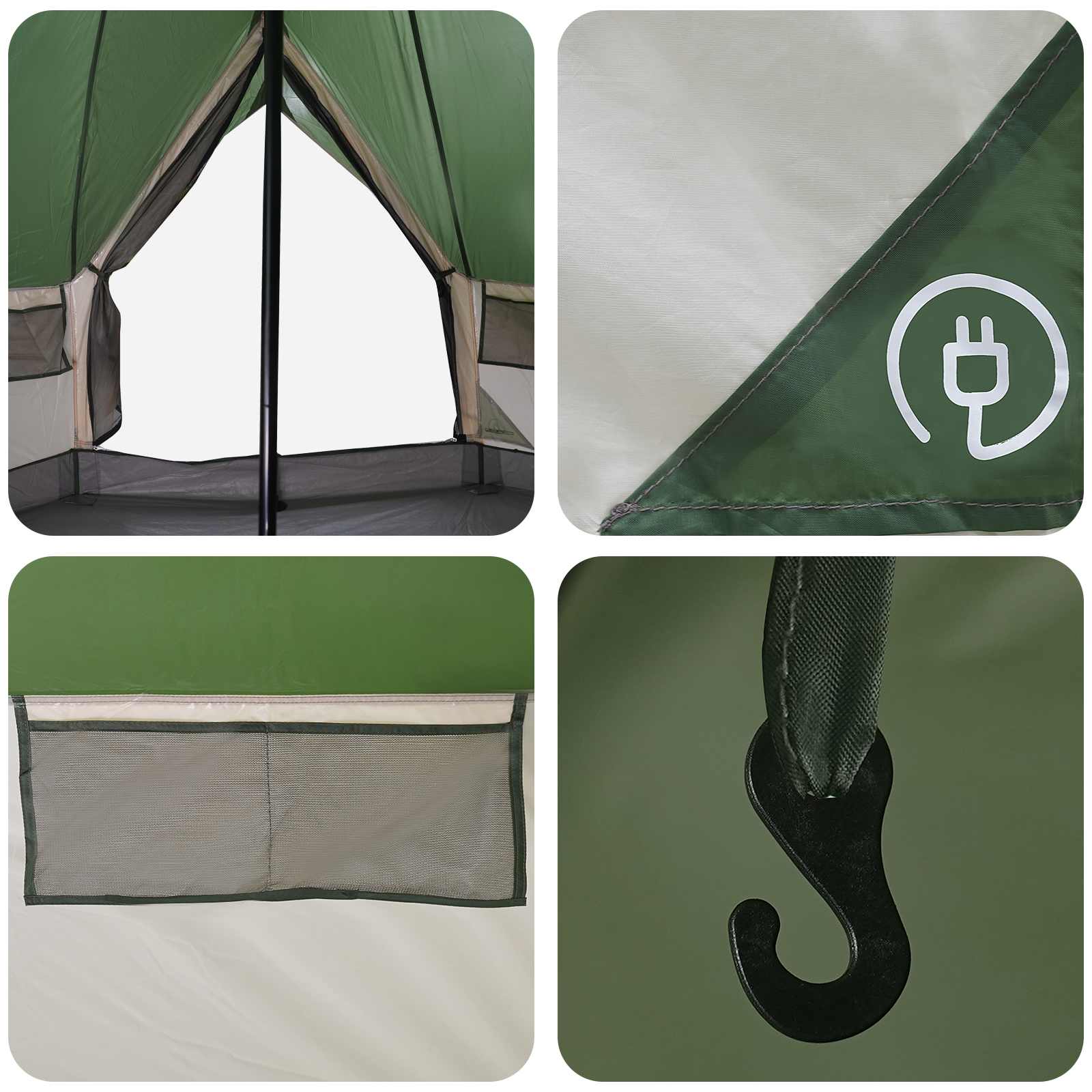 Tipi stan se střechou Zelená 250 x 250 cm Polyester a ocel - obrázek 8