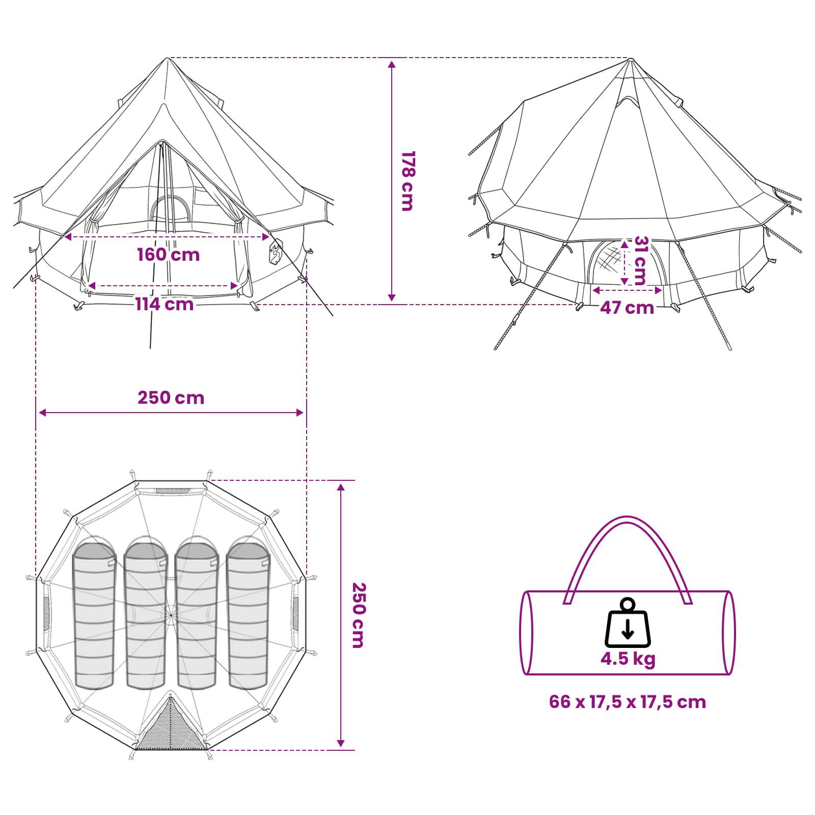 Tipi stan se střechou Zelená 250 x 250 cm Polyester a ocel - obrázek 11