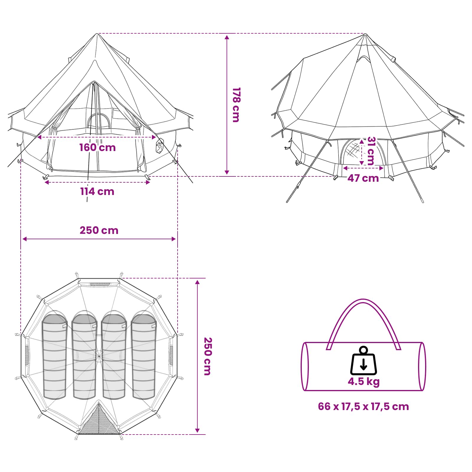 Tipi stan Armádně zelená 250 x 250 cm Polyester a ocel - obrázek 11