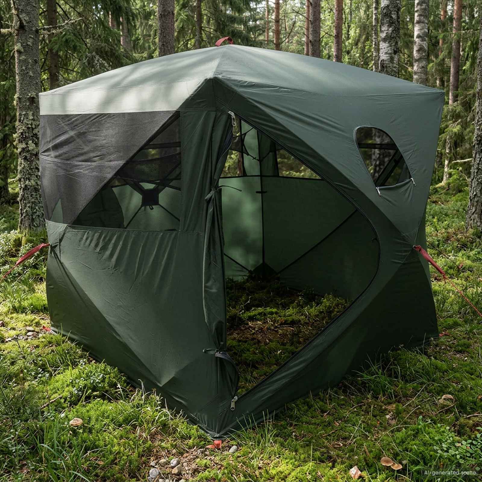 vidaXL Cort de vânătoare cu acoperiș Verde Army 143 x 143 x 165 cm