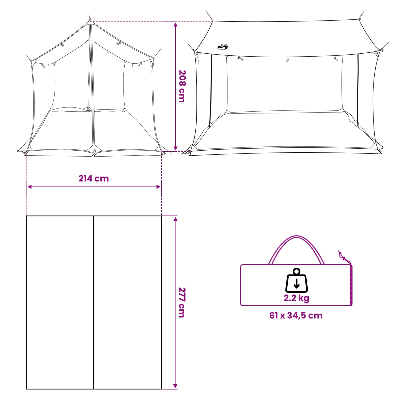 vidaXL Camping-Tarp mit Netzwänden Braun Grau 270 x 210 x 210 cm – Bild 11
