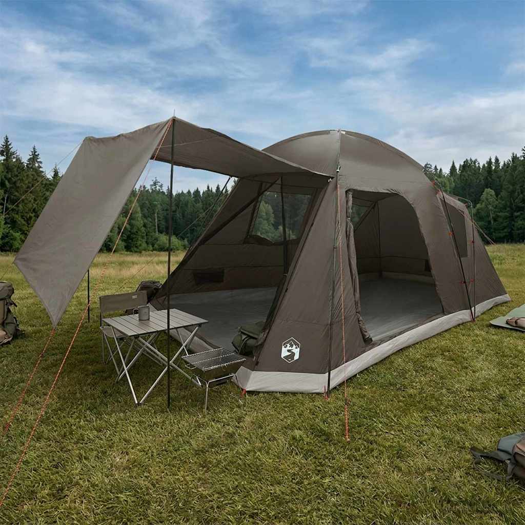 vidaXL Stuga T&auml;lt med tak Brungr&aring; 8 personer Polyester och St&aring;l