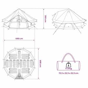 Tipi stan Hnědošedý 700 x 700 x 395 cm Polyester a ocel - obrázek 11