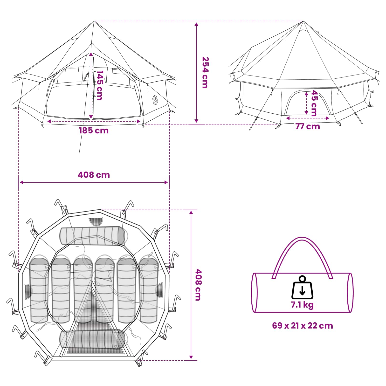 Tipi šotor Olivno zelena 400 x 400 x 250 cm Poliester in jeklo - slika 13