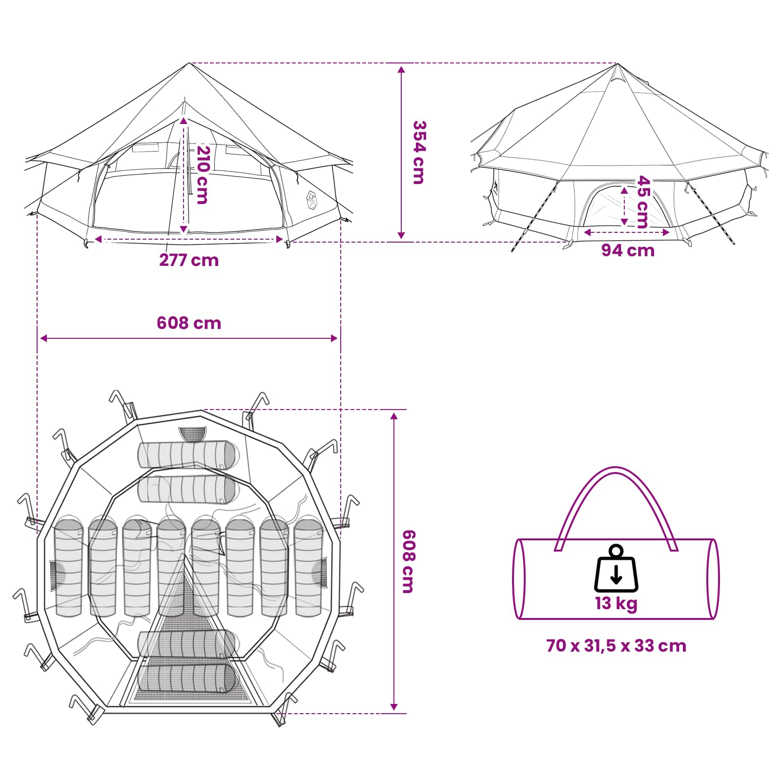 Tipi šotor Olivno zelena 600 x 600 x 350 cm Poliester in jeklo - slika 13