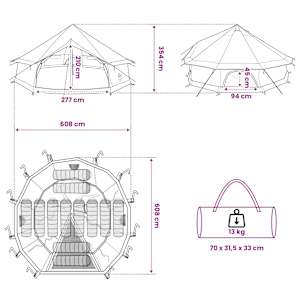 Tipi stan Hnědošedý 600 x 600 x 350 cm Polyester a ocel - obrázek 13