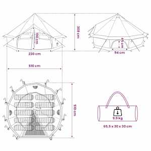 Tipi stan Olivově zelená 500 x 500 x 300 cm Polyester a ocel - obrázek 13
