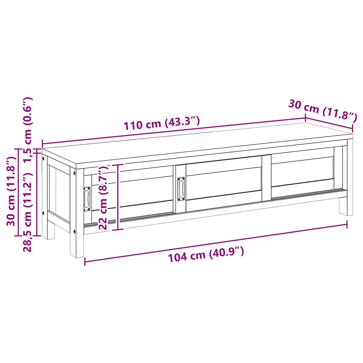 TV-skab 110 x 30 x 30 cm Massiv Teaktræ Naturfarvet - Billede 7