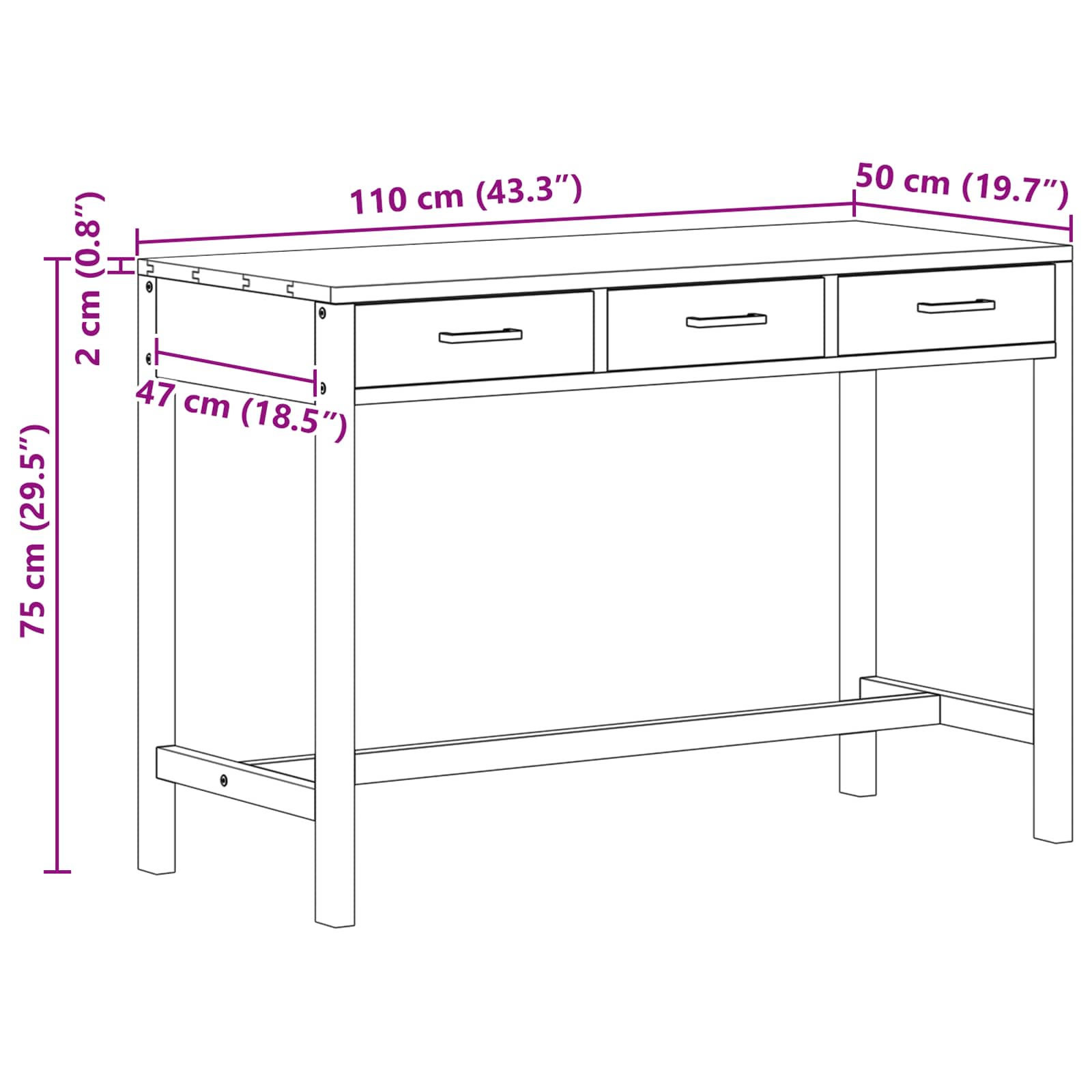 Bureau met lades Naturel Massief Teakhout 110 x 50 x 75 cm image 8