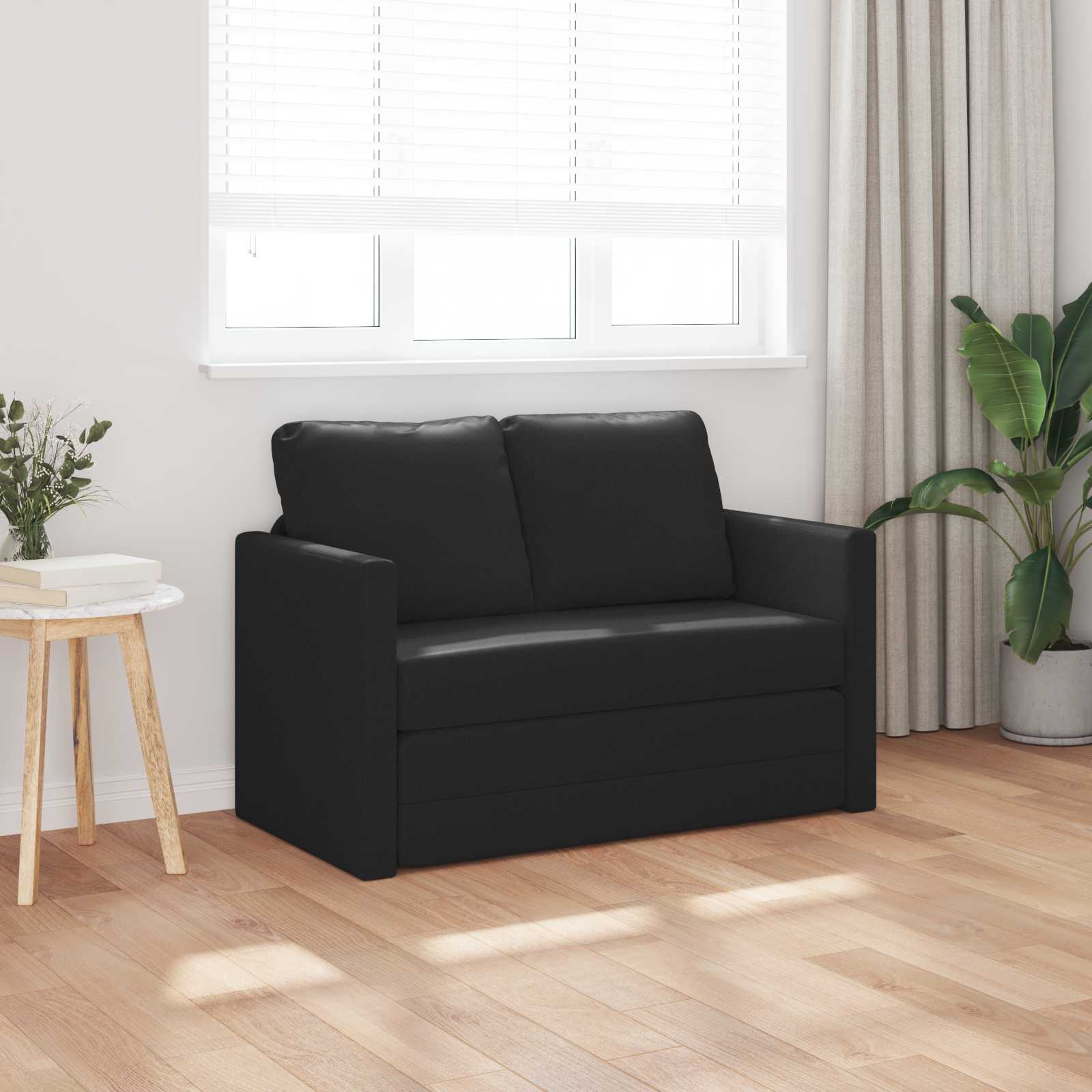 Folding Sofa Bed Black 112 x 60 x 55 cm Faux Leather - Image 3