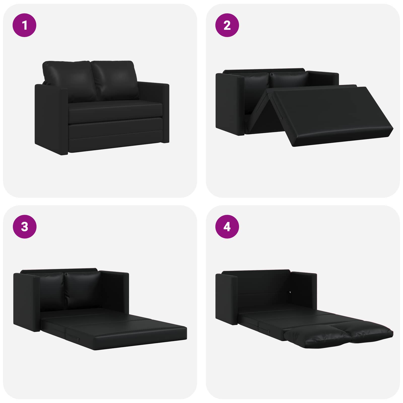 Folding Sofa Bed Black 112 x 60 x 55 cm Faux Leather - Image 10
