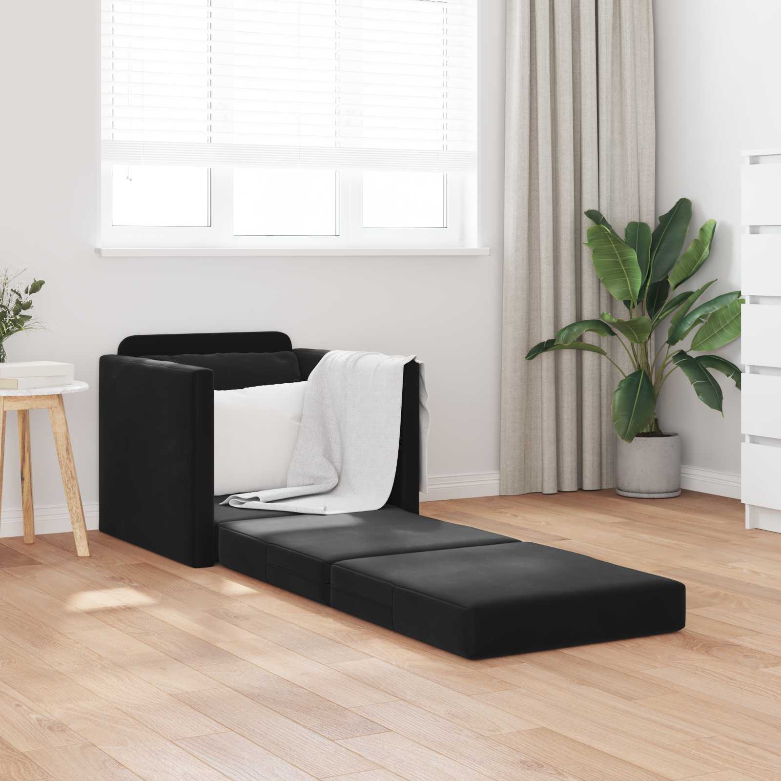 Folding Sofa Bed Black 74 x 77 x 81 cm Velvet