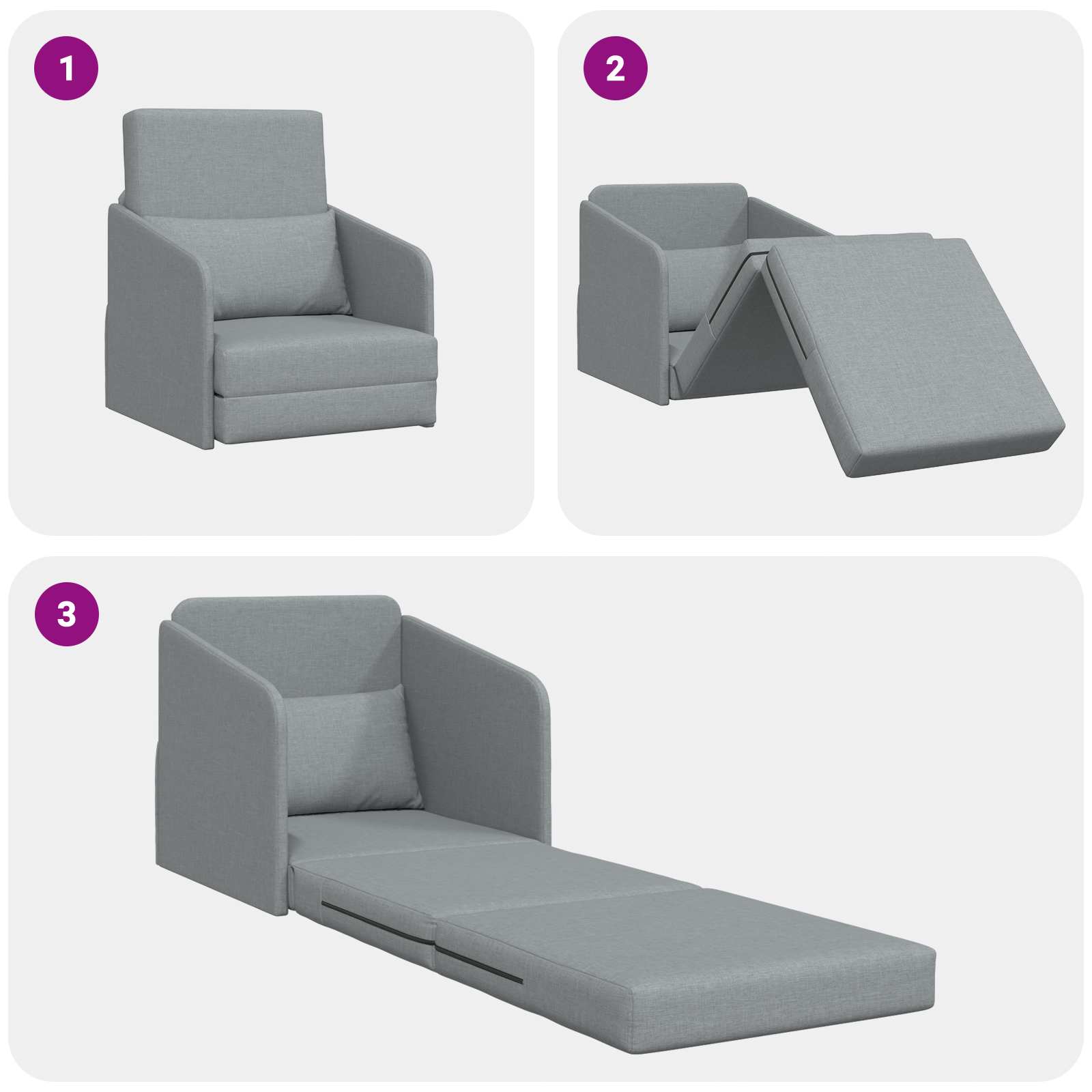 Canapea Pliantă cu Pat Gri deschis 65 x 80 x 83 cm țesătură [9]