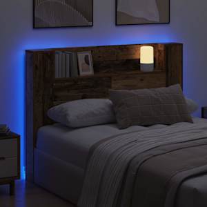 Čelo postele s LED s policí Staré dřevo 140 x 16,5 x 103,5 cm - obrázek 4