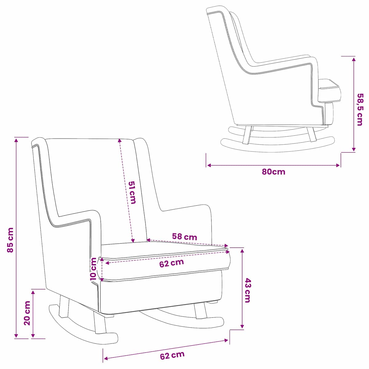 Gyngestol 62 x 80 x 85 cm Stof - Billede 10