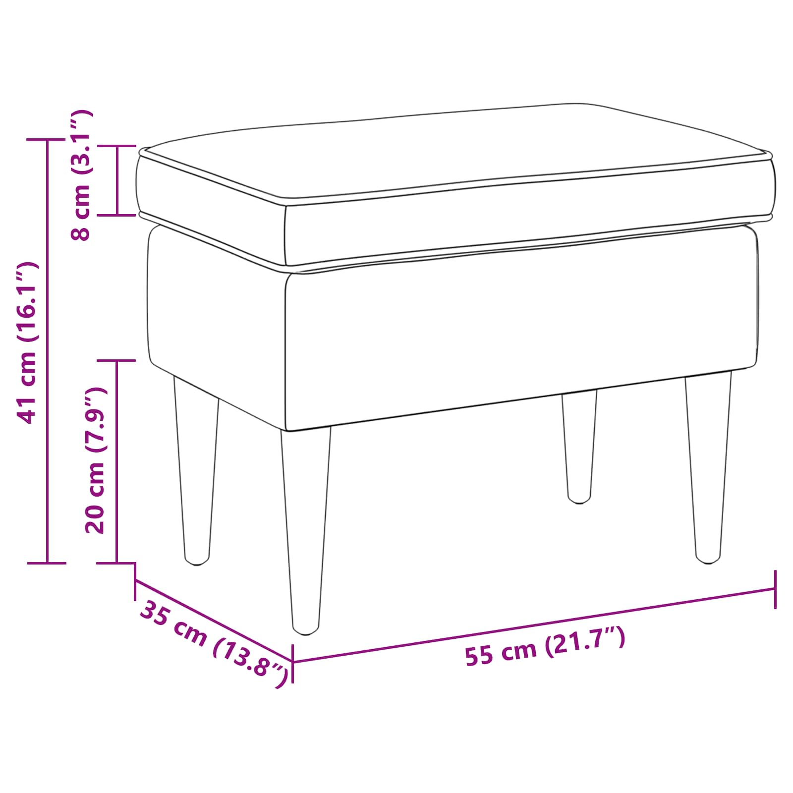 vidaXL Hocker Schwarz 55 x 35 x 41 cm Samt – Bild 6