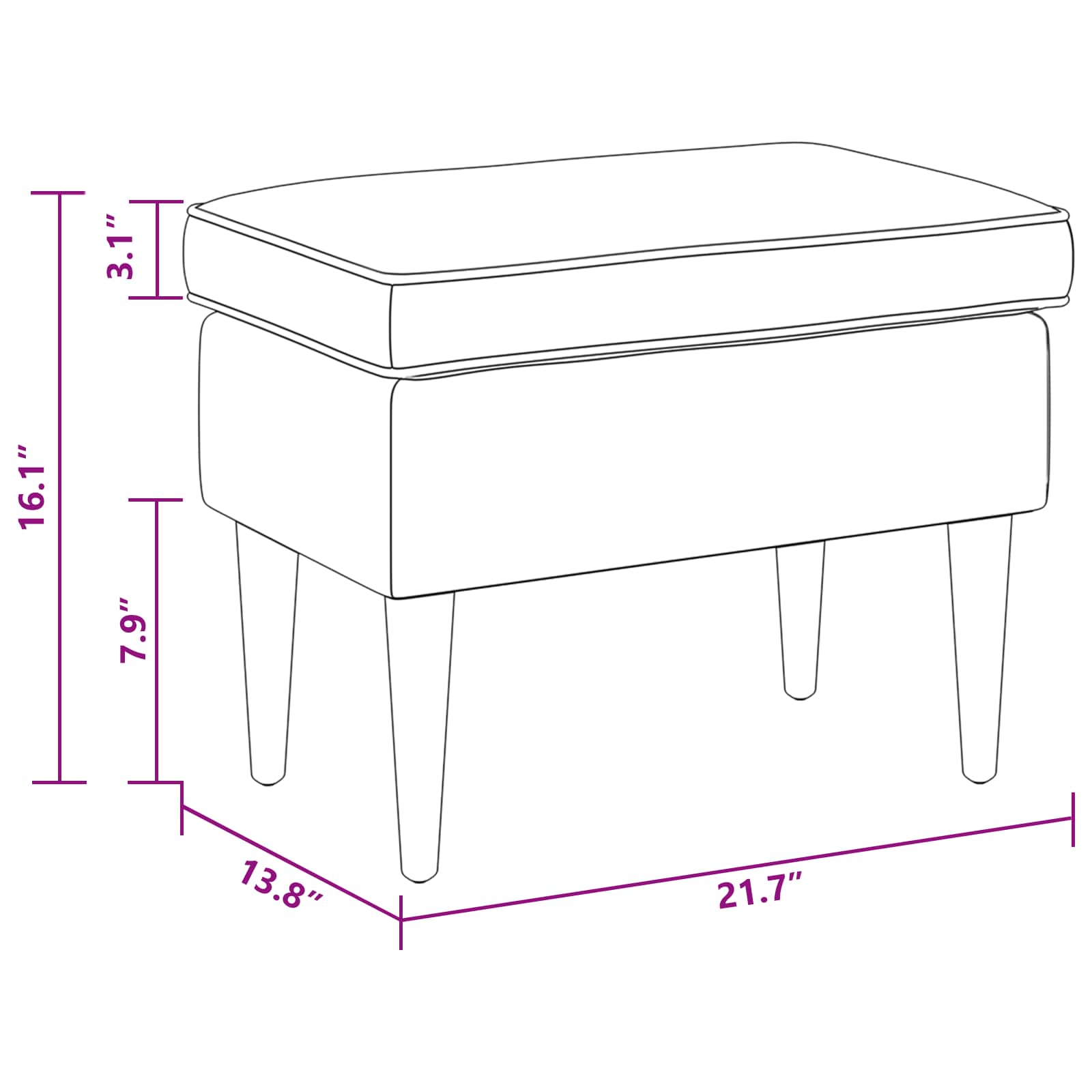 Voetenbank Zwart 55 x 35 x 41 cm Fluweel - Afbeelding 4