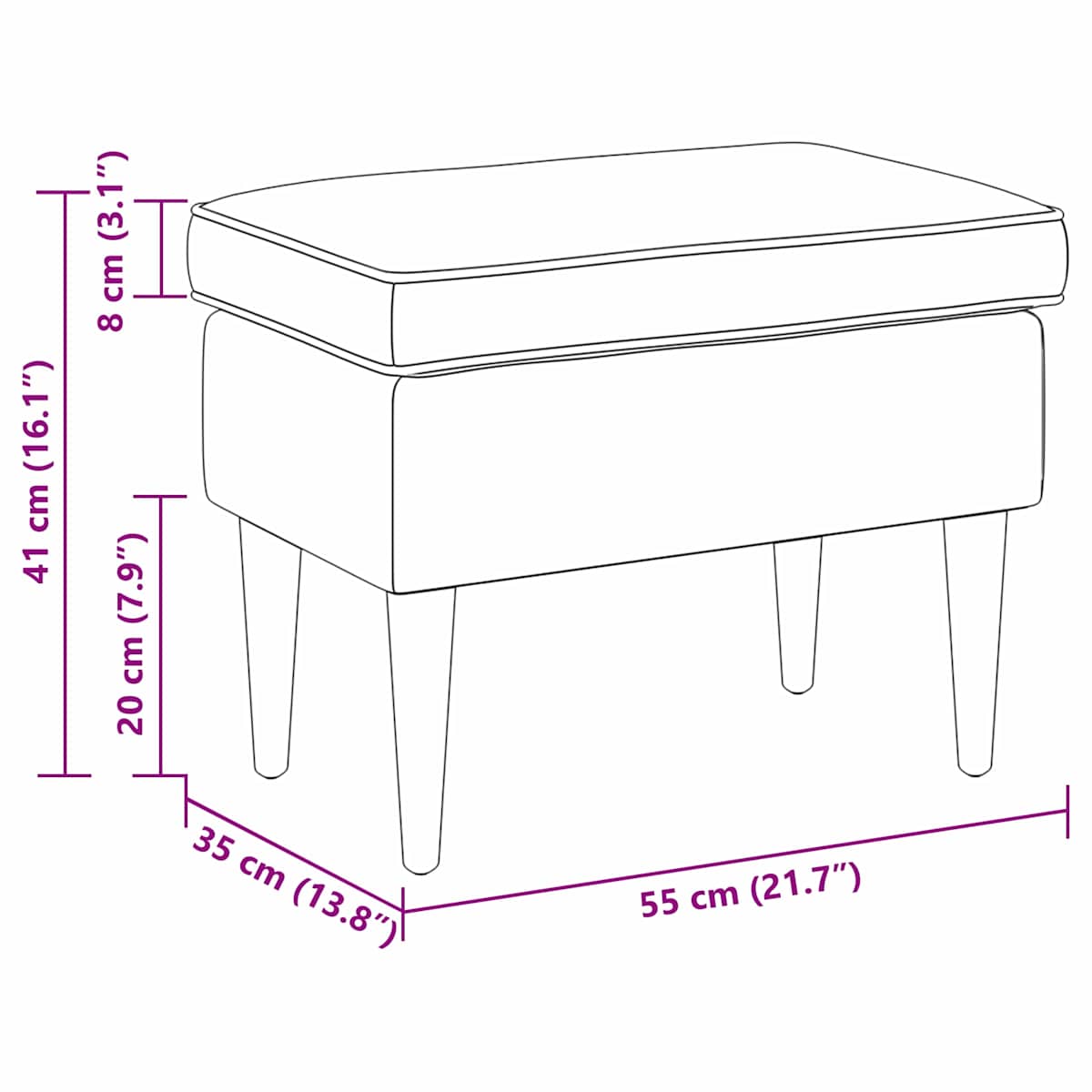 Fodskammel 55 x 35 x 41 cm Stof - Billede 7
