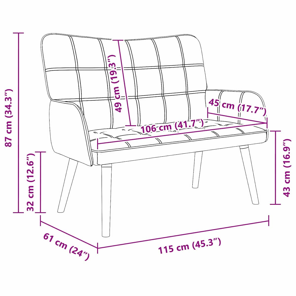 2-personers sofa 115 x 61 x 87 cm Stof - Billede 9