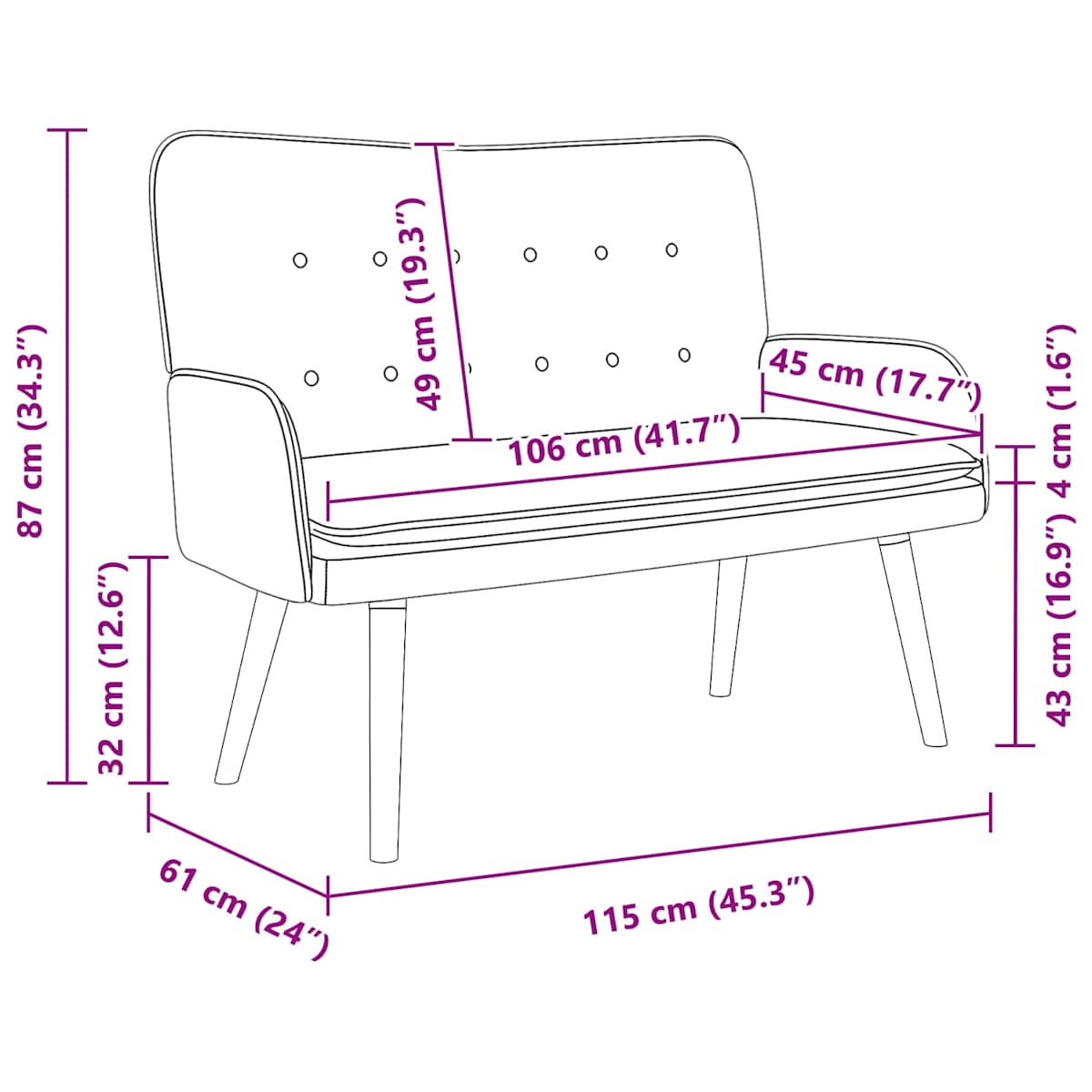2-personers sofa 115 x 61 x 87 cm Bouclé - Billede 10