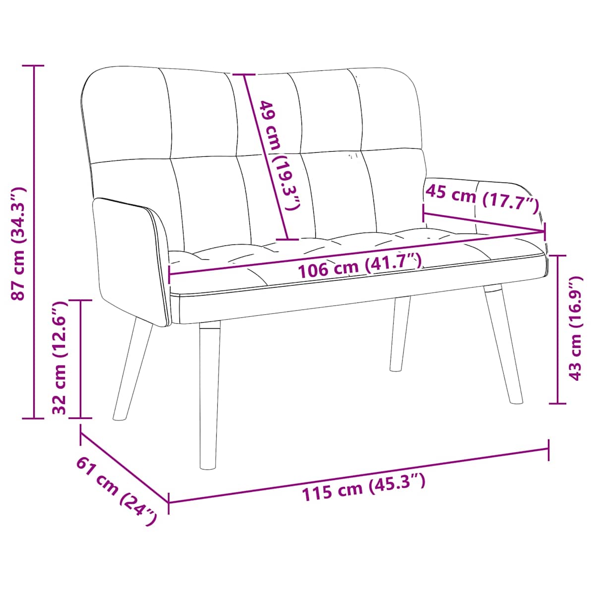 2-personers sofa 115 x 61 x 87 cm Fløjl - Billede 9