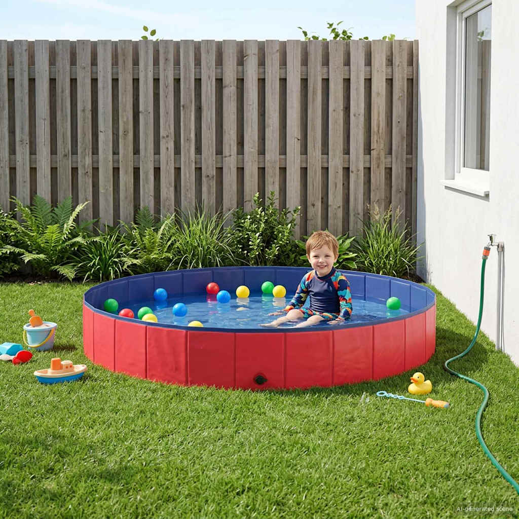 Kinderen Zwembad Rood Ø200 x 30 cm Dik PVC en Gelaagd Hout image 1