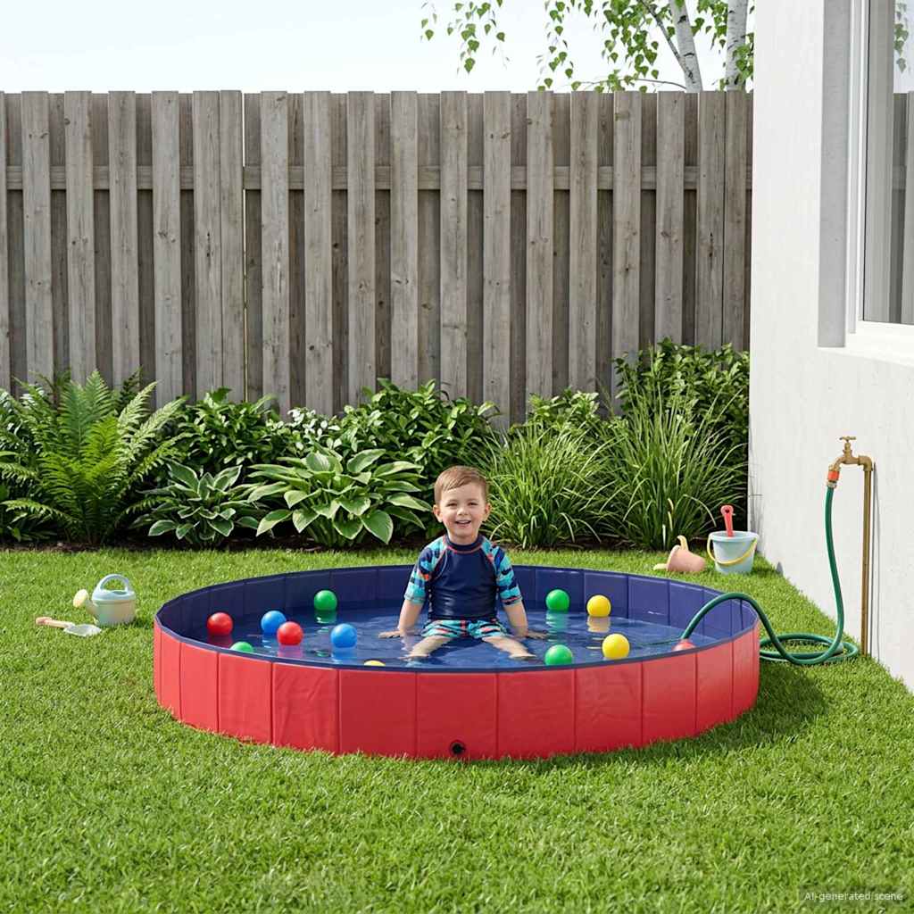 Kinderen Zwembad Rood Ø300 x 38 cm Dik PVC en Gelaagd Hout image 1