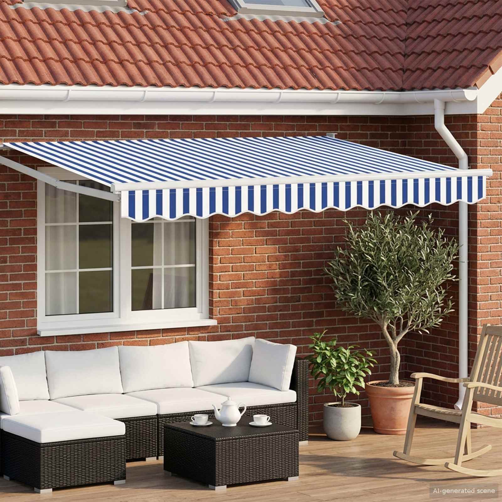 vidaXL Cort electric retractabil Albastru și Alb 3,5 x 2 m