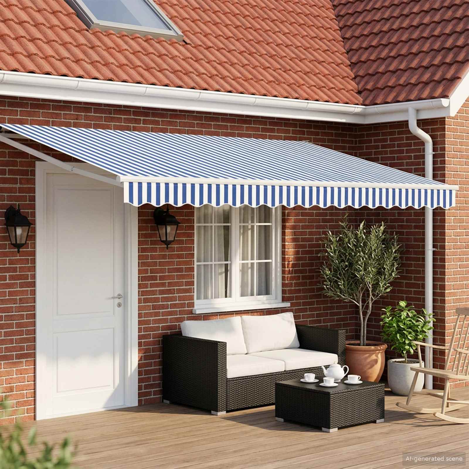 vidaXL Cort electric retractabil Albastru și Alb 4 x 2 m