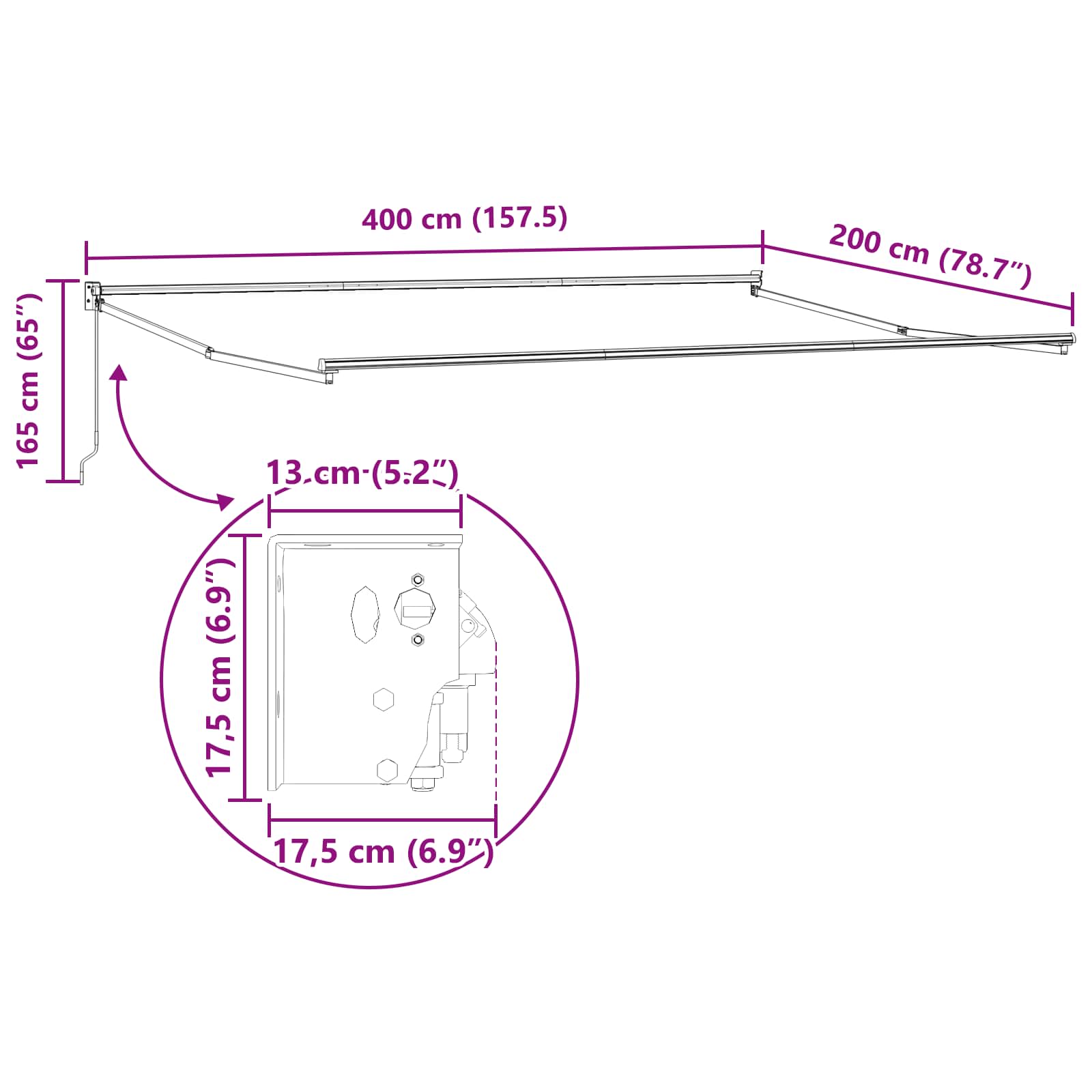 Handmatig uitschuifbare luifel Antraciet en Wit 4 x 2 m image 9