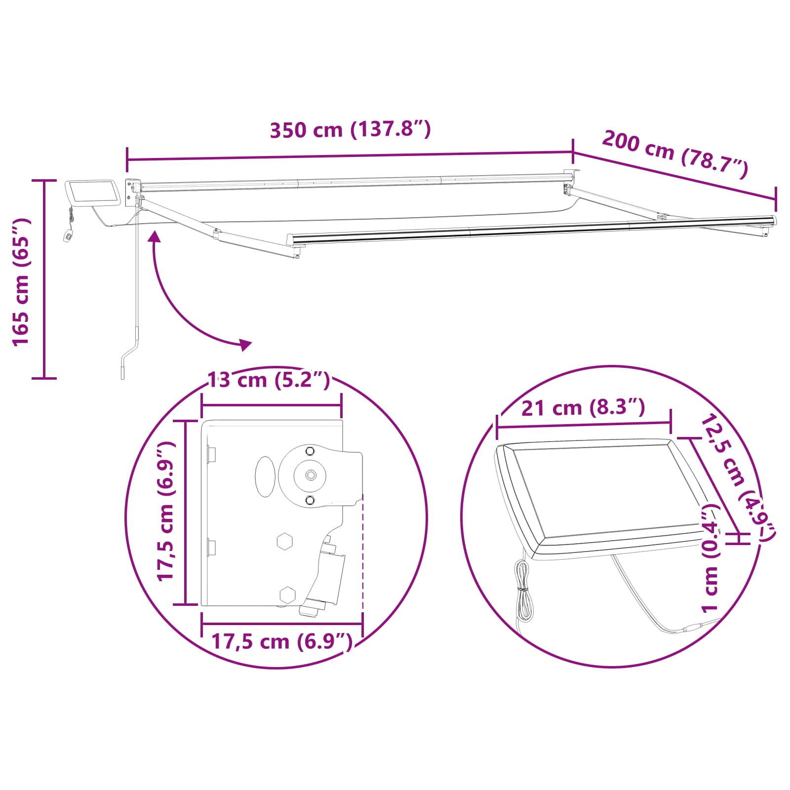 Handbediende luifel met LED's Bruin 3,5 x 2 m image 11